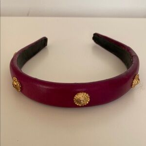 Elegant Burgundy leather Headband with Gold Accents